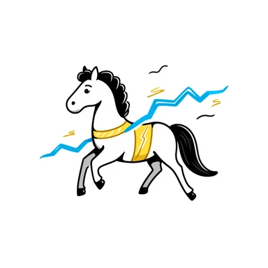 yellow fast electric horse made of electricity, bolts, visible yellow wires, lightning, blue electricity, dynamic pose sticker