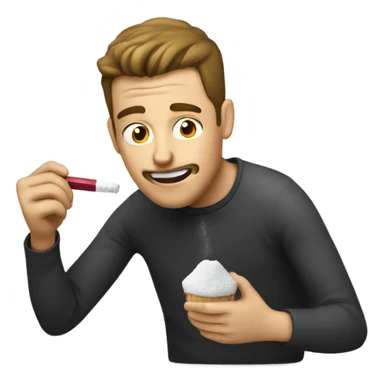 Guy eating sugar next to a lighter sticker