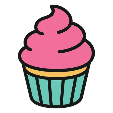 A cupcake with pink icing, color outline style sticker