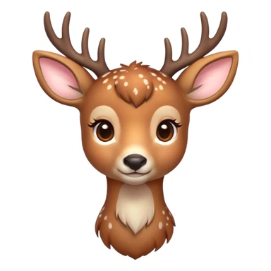Cinematic Cute Deer Portrait Emoji, Head tilted playfully and inquisitively, showcasing a delicate Fur speckled with subtle white spots and gentle earth tones, round, sparkling eyes filled with curious wonder, Simplified yet irresistibly adorable features, highly detailed, glowing with a warm, friendly glow, high shine, affectionate and graceful, stylized with a touch of woodland whimsy, bright and endearing, soft glowing outline, capturing the essence of a mischievous yet loving fawn, so playful it feels like it could skip out of the screen into your arms! sticker