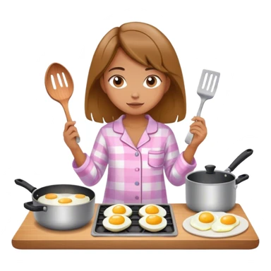 Young girl wearing pajamas and cooking eggs. sticker