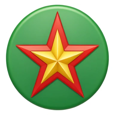 Red background with a green bonded cricle in the middle that inside the green bonded circle is yellow and inside the yellow there is a red star that its edges touches the green bonded circle  sticker