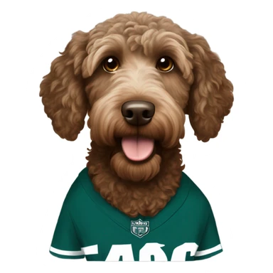 brown Labradoodle wearing a Philadelphia eagles shirt sticker