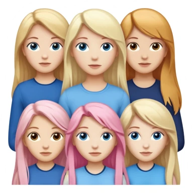 Girlfriend emoji - include 1 white girl with long light pink hair and blue eyes, 1 white girl with brown eyes and medium honey blonde hair, and 2 white girls with brown eyes and long dark brown hair, 1 white girl with blue eyes and light blonde hair,  sticker