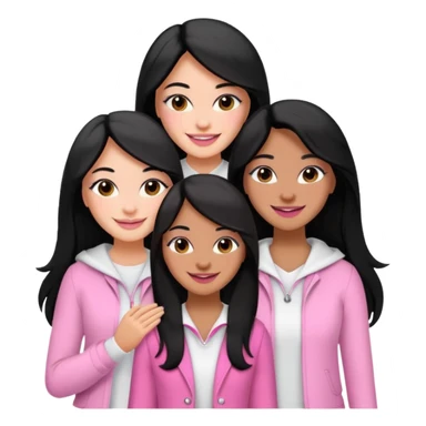3 besties with professional glammed up looks wearing pink and white, medium skin tone smiling big with black long hair. Very girly  sticker