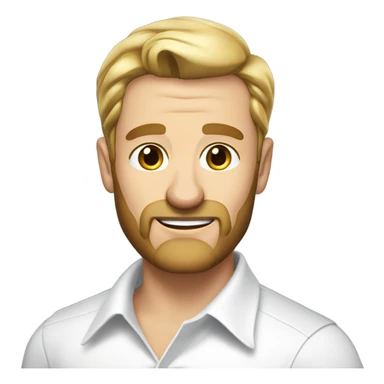 middle aged english man, short slicked back hair blonde, blonde medium length size full beard, in a smart white unbuttoned shirt. sticker