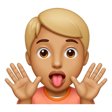 Sticking tongue out with hands gliding through sticker