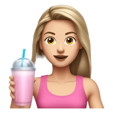 Brown straight haired white girl in pink croptop drinking protein shake sticker