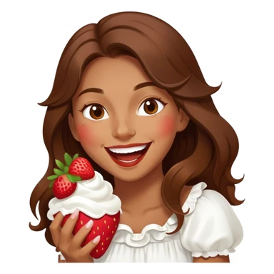 Girl with long brown hair eating strawberries and whipped cream, laughing elegant  sticker