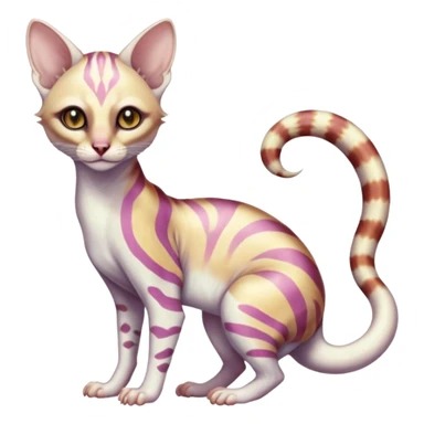 Iridescent white albino colorful fruity blingy crystalline Genet-Sphynx-Numbat-Ocelot-Tanuki-Cheetah-Ocicat-hybrid-fusion, full body sticker