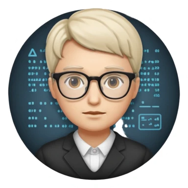 person with glasses analyzing data sticker