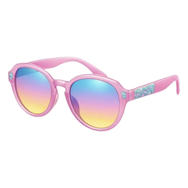 A colorful pair of shiny glossy smooth soft sparkly glittery sunny Pastel sunglasses (aesthetic, loose object, apparel), seen from the side, 3/4 angle sticker