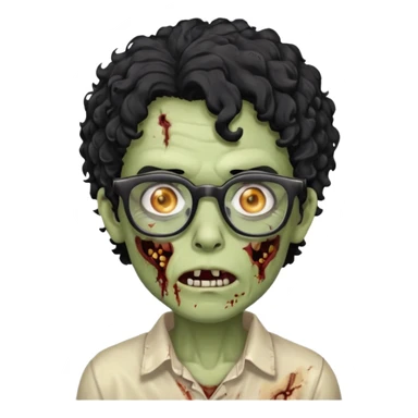 glasses zombie with black curly hair sticker