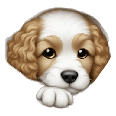 white and beige cavapoo puppy sleeping with a blanket sticker