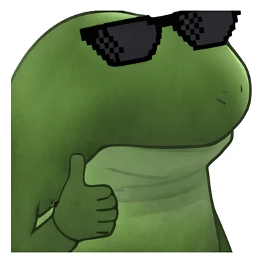 Green frog dancing on beach with sun rays highlighting, happy beach party frog sticker