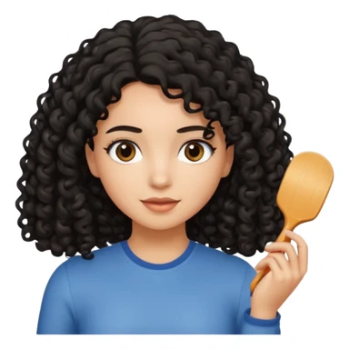 A girl with black curly hair, straightening her hair sticker