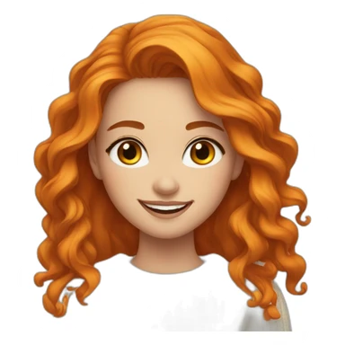 beautiful-girl, white, with-orange/ginger-long-loose-wavy-hair,-brown-eyes,-smiling, white sweater sticker