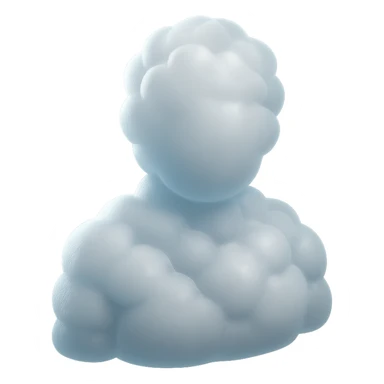 person made entirely of white fluffy convex clouds, shoulders up, front view, matte glass style sticker