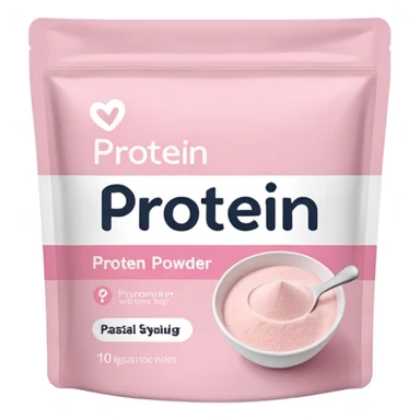 Pastel pink sachets of protein powder, neatly stacked sticker