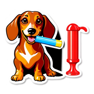 Dachshund playing with a pez dispenser  sticker