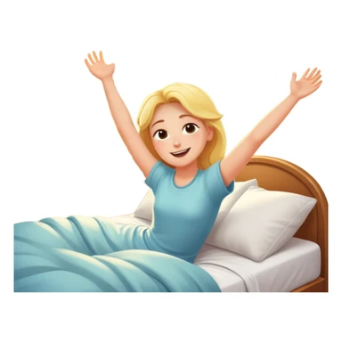 a person waking up early, stretching in bed with sunlight coming through the window, cheerful and fresh sticker