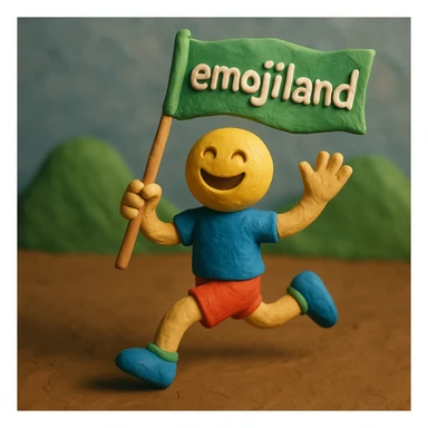 happy runner waving a flag that says 'emojiland' sticker