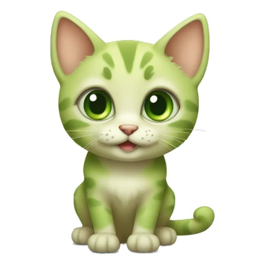 Funny and cute, Green kitten with big eyes, smiling sticker
