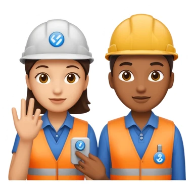 create a realistic emoji of two working packaging workers switching position with a switch symbol between them sticker