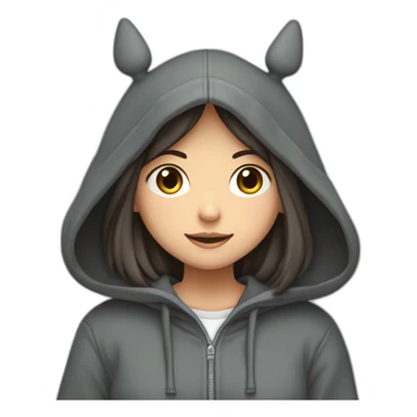 Fille Brune avec un sweat-capuche Totoro gris foncé avec les rond clair de Totoro sur ventre  sticker