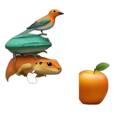 stack of macbook on top of apple on top of orange on top of brick on top of lizard on top of bird sticker