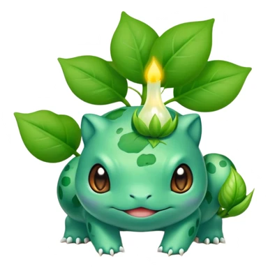 Bulbasaur with a small green unopened plant bulb with layered petals esembling a bud on back sticker
