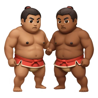 Cinematic Realistic Sumo Wrestling Emoji, depicted as an intense sumo match featuring powerful wrestlers in traditional mawashi, rendered with rich textures and dynamic dramatic lighting that captures the raw intensity of the sport. sticker