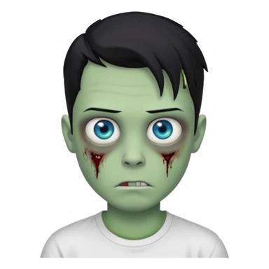 boy zombie with blue eyes and slick back middle part black hair green skin and white t shirt greasy hair more slicked back sticker