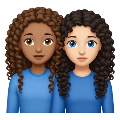 Two best friends .bestie 1: beige skin with brown long hair and blue eye. Bestie 2:mixed race skin with curly black hair and brown eye sticker