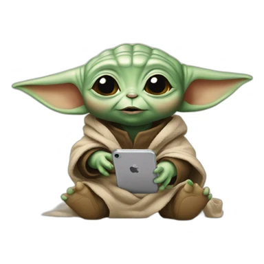 baby yoda using an iphone sticker