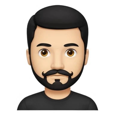 Man, hispanic skin, black hair, black beard, black mustache black eyes black t shirt sticker