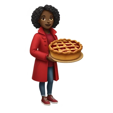 Black girl in a red coat holding a bright red apple pie sticker