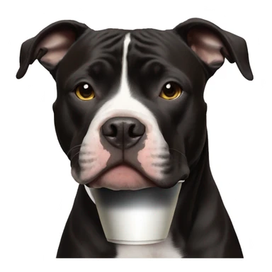 Black pitbull with white stripe on nose drinking coffee sticker