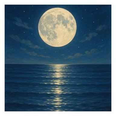 moon reflecting on the sea, beautiful night scene with moonlight shimmering on calm sea water, general illustration style sticker
