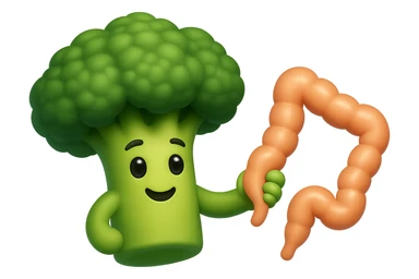broccoletti stile emoji iphone fluttuano in aria stringendo in mano un pezzo di colon intestinale, iperrealistico 4k sticker