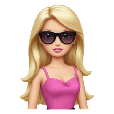 barbie with long blonde hair wear black sun glasses, pink dress sticker