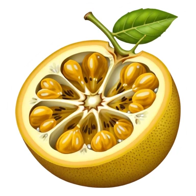 Create an emoji of an open, yellow passion fruit. sticker