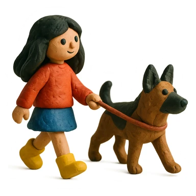 girl with long black hair walking a German Shepherd sticker