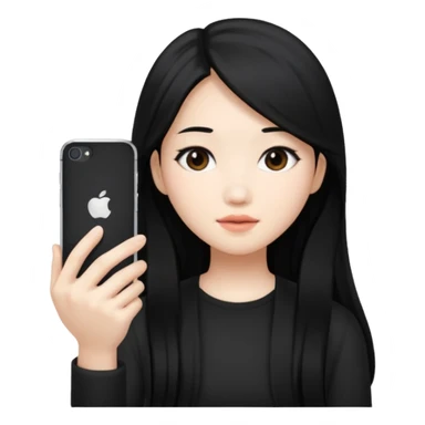 Black long hair white skin Asian girl using iphone16 black sticker