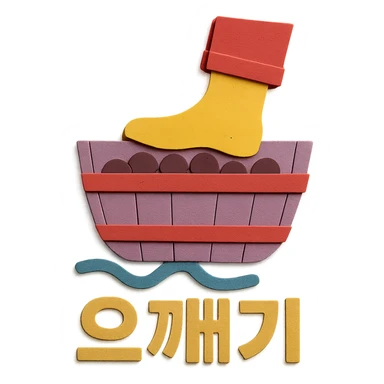 Add the Korean text '으깨기' at the bottom of the icon in paper craft style with no background. sticker
