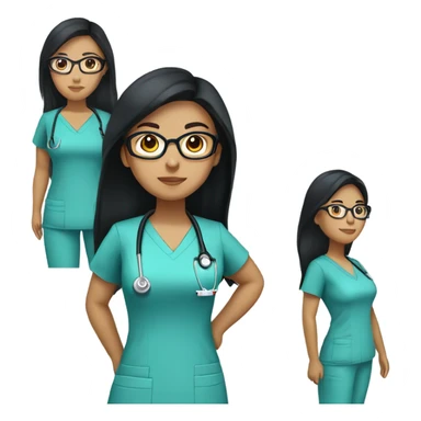 filipino nurse with long straight black hair and tan skin and clear glasses in scrubs sticker