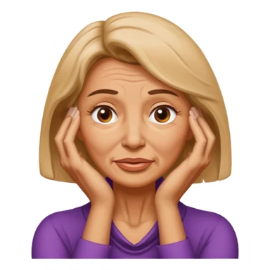 A woman putting her hands on her neck making a face sticker