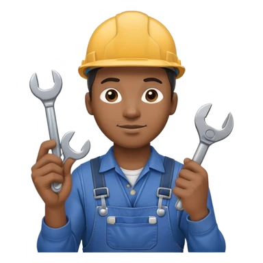 Black male factory worker wearing hard hat and overalls holding wrench sticker