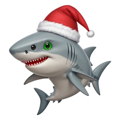 Shark with green shoes and red eyes wearing a Christmas hat sticker