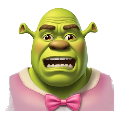 Shrek crying with a pink bow sticker